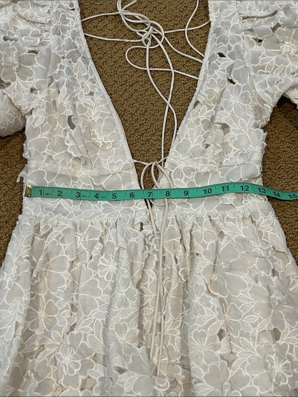 For Love & Lemons Leighton Mini Dress size Medium White Floral Applique - Picture 15 of 17